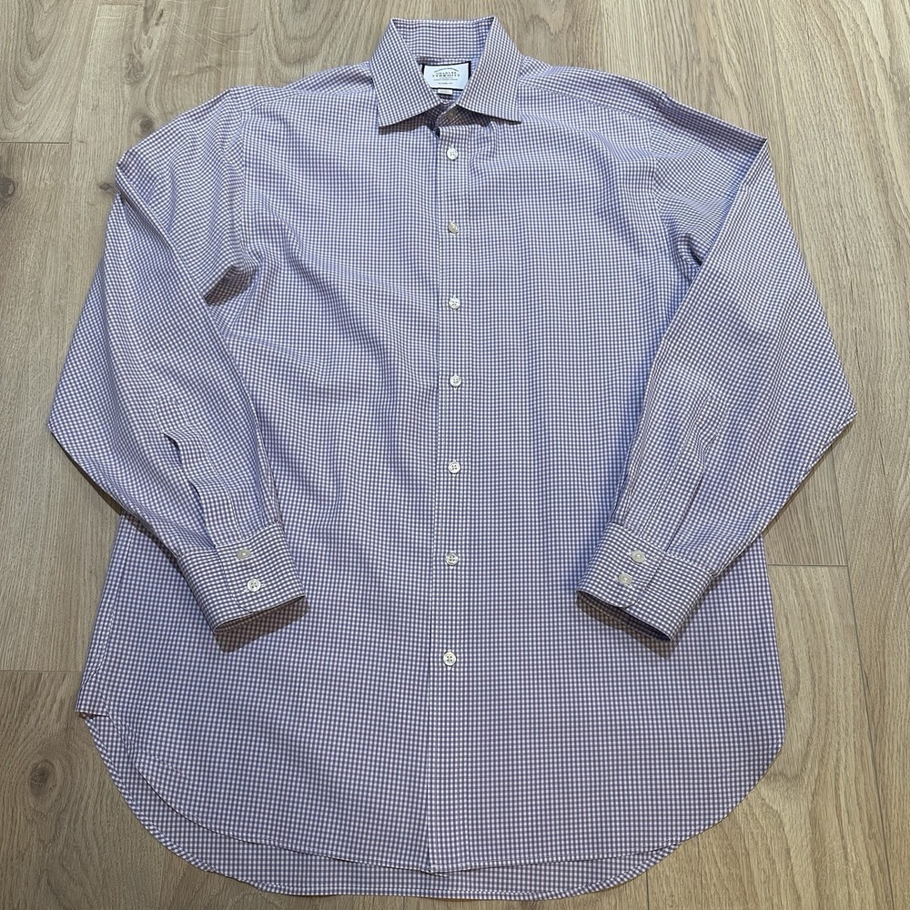 CHARLES TYRWHITT Slim Fit Purple White Check Cotton Dress Shirt 16 - 35 EUC